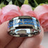 Men's 8mm Tungsten Blue Heartbeat Pattern Carbon Fiber Comfort-Fit Wedding Band